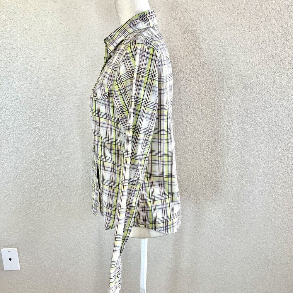 Wrangler Western Wrancher Women Small Pearl Snap Shirt Green Plaid Long Sleeve - Picture 7 of 11